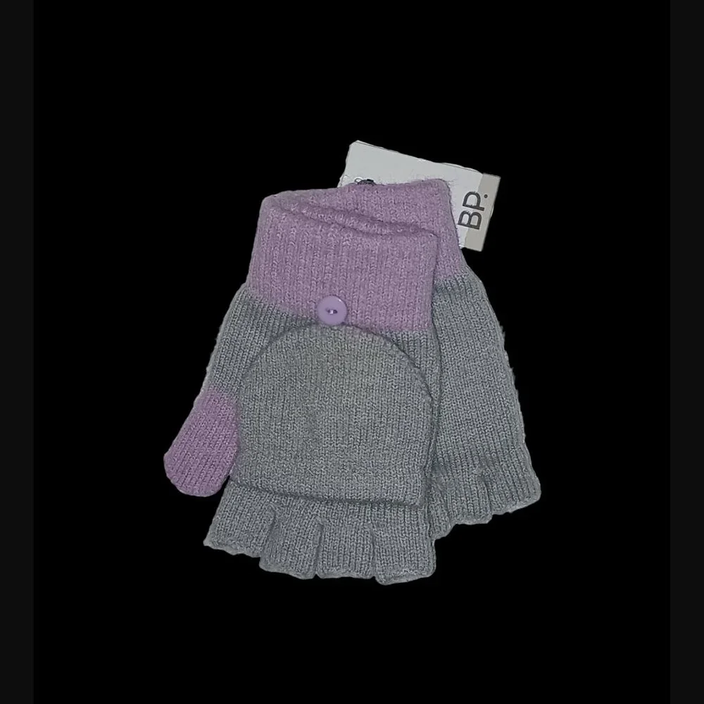 BP Nordstrom Gray Orchid Bouquet Purple Convertible Finger Less Gloves Mittens